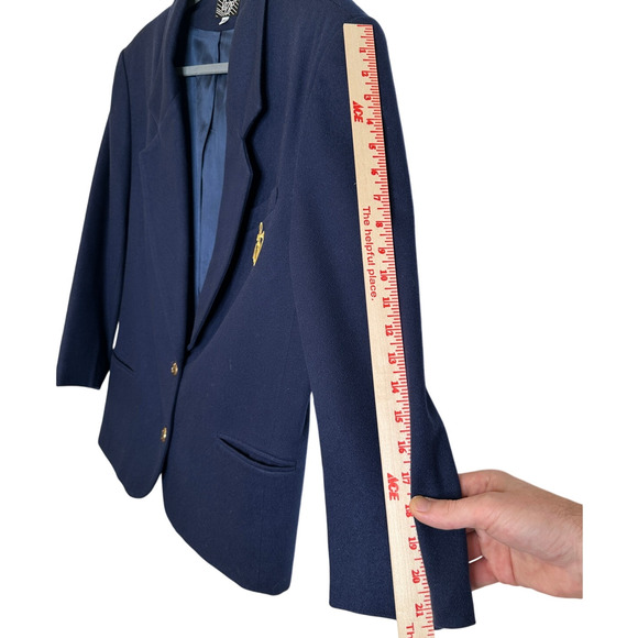 Sezane Vintage M Embroidered Nautical CREST Wool Blazer Navy Blue Gold Buttons - Picture 9 of 9